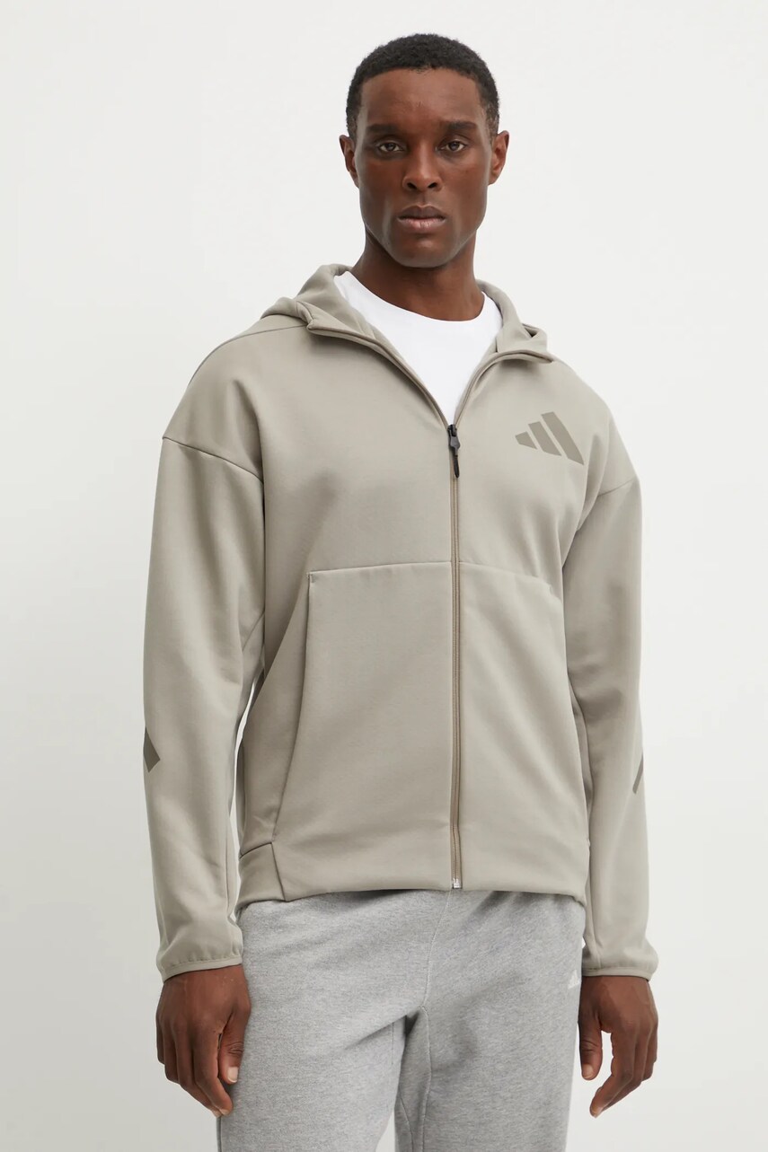 adidas bluza Z.N.E. barbati, culoarea bej, cu gluga, cu imprimeu, JC5495
