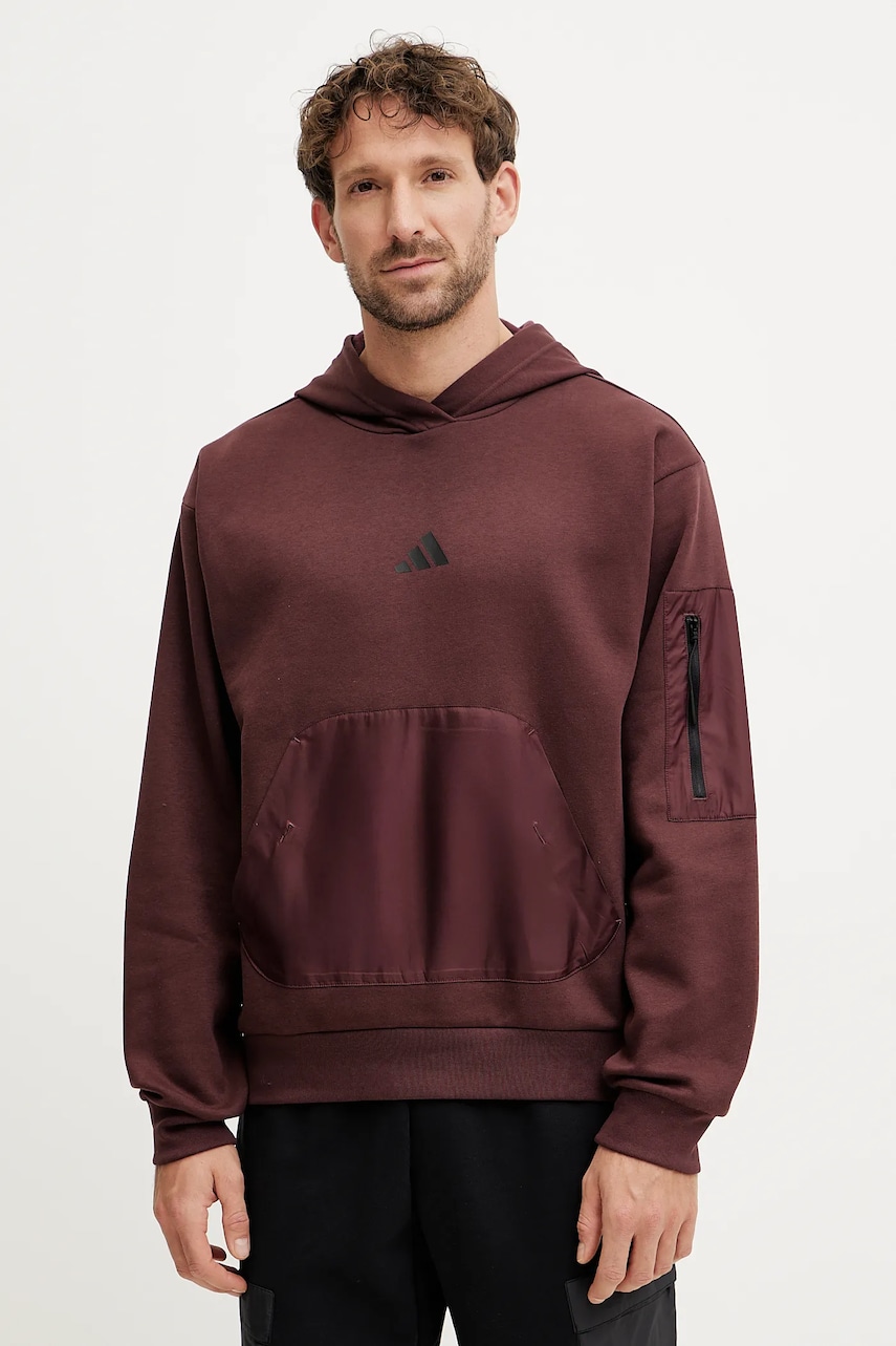 adidas bluza City Escape barbati, culoarea rosu, cu glugă, neted, JF3278 adidas bluza City Escape barbati, culoarea rosu, cu glugă, neted, JF3278