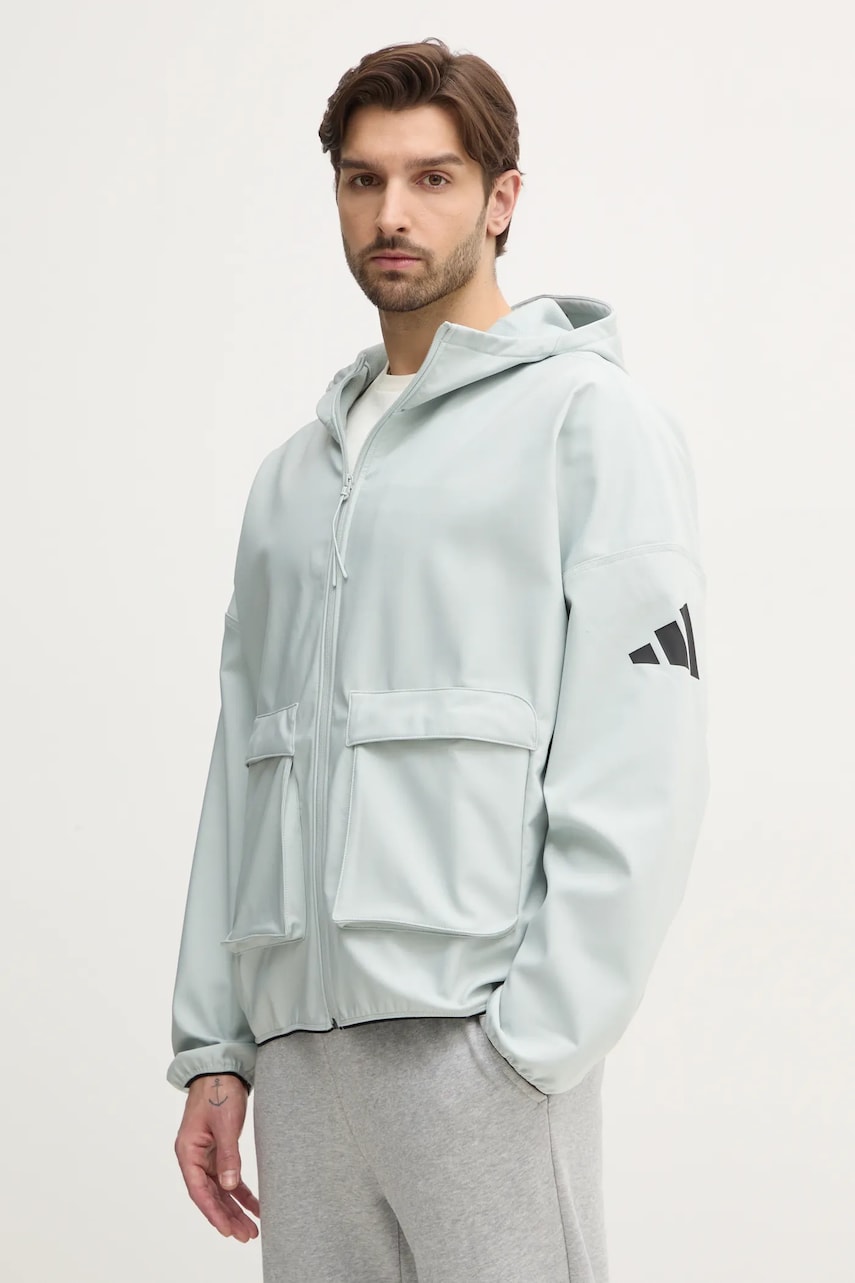 adidas geaca City Escape barbati, culoarea verde, de tranzitie, oversize, JF3302 adidas geaca City Escape barbati, culoarea verde, de tranzitie, oversize, JF3302