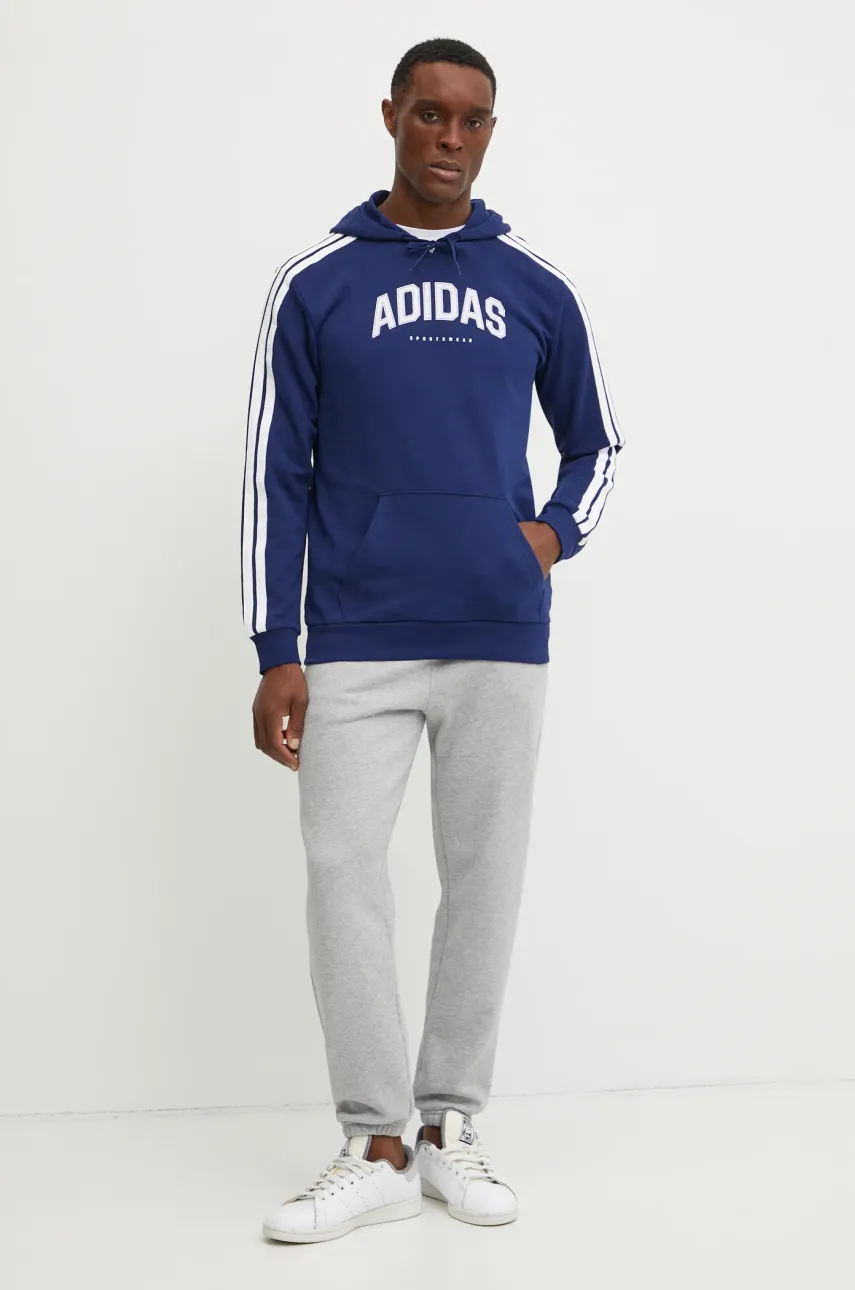 Кофта adidas Collegiate мужская цвет синий с капюшоном с принтом JV6502 Кофта adidas Collegiate мужская цвет синий с капюшоном с принтом JV6502