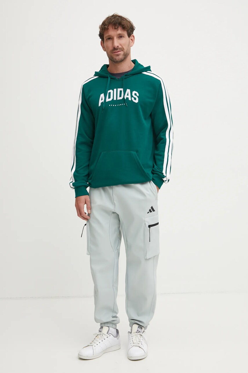 Кофта adidas Collegiate мужская цвет зелёный с капюшоном с принтом JV6506 Кофта adidas Collegiate мужская цвет зелёный с капюшоном с принтом JV6506