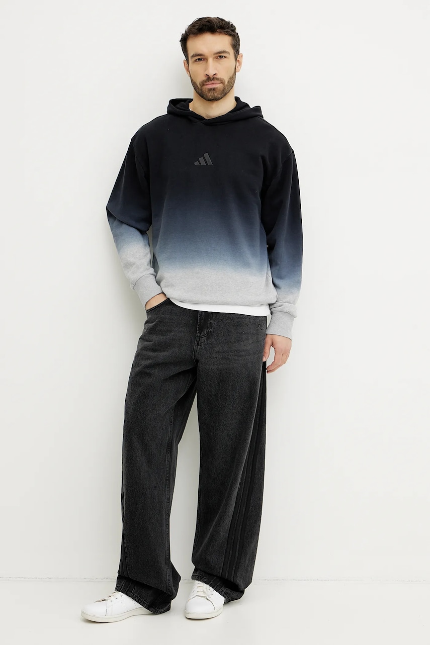 Хлопковая кофта adidas ALL SZN Dip Dye мужская цвет чёрный с капюшоном узор JI6350 Хлопковая кофта adidas ALL SZN Dip Dye мужская цвет чёрный с капюшоном узор JI6350
