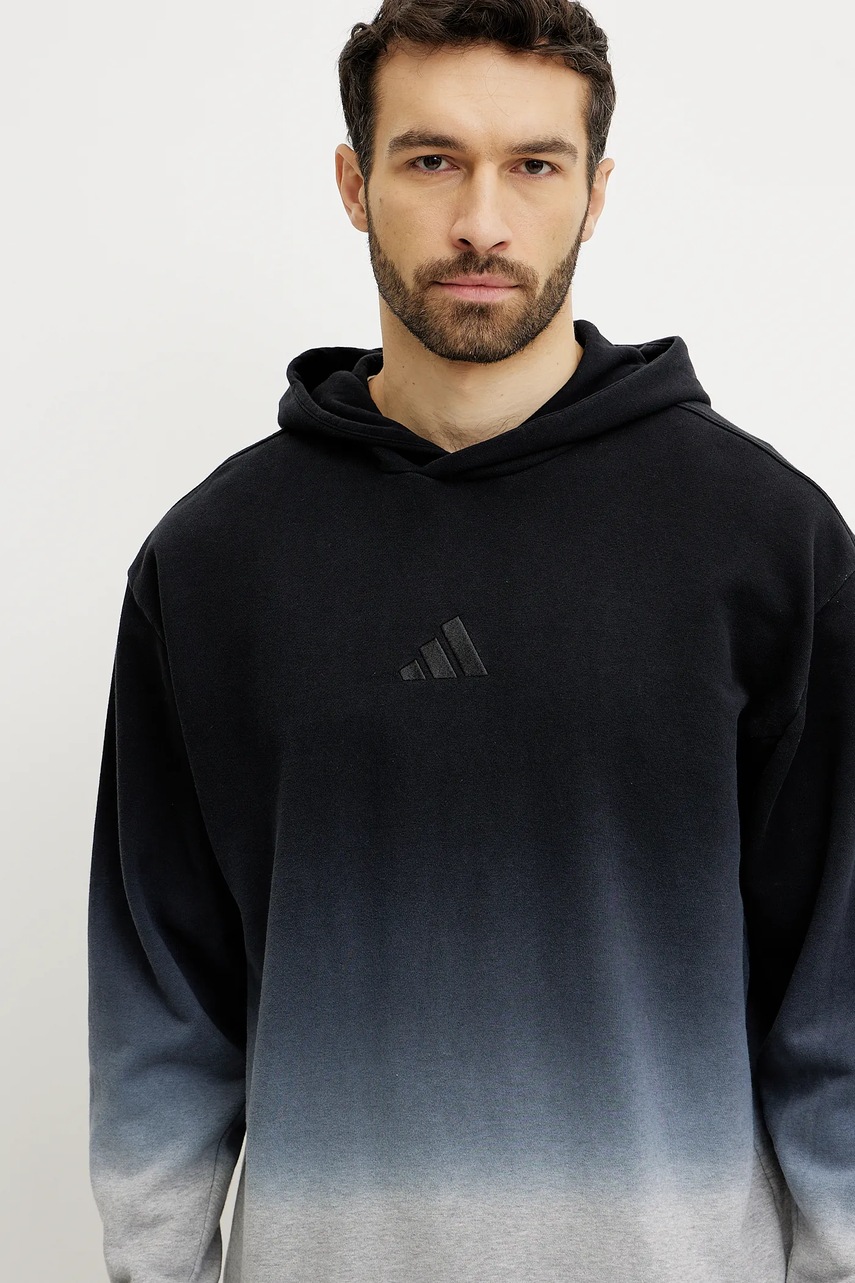Бавовняна кофта adidas ALL SZN Dip Dye чоловіча колір чорний з капюшоном візерунок JI6350 