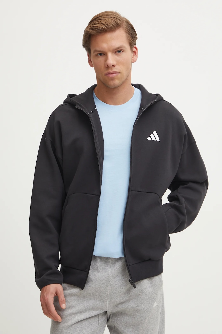 adidas bluza Future Icons barbati, culoarea negru, cu glugă, cu imprimeu, JI8768 adidas bluza Future Icons barbati, culoarea negru, cu glugă, cu imprimeu, JI8768
