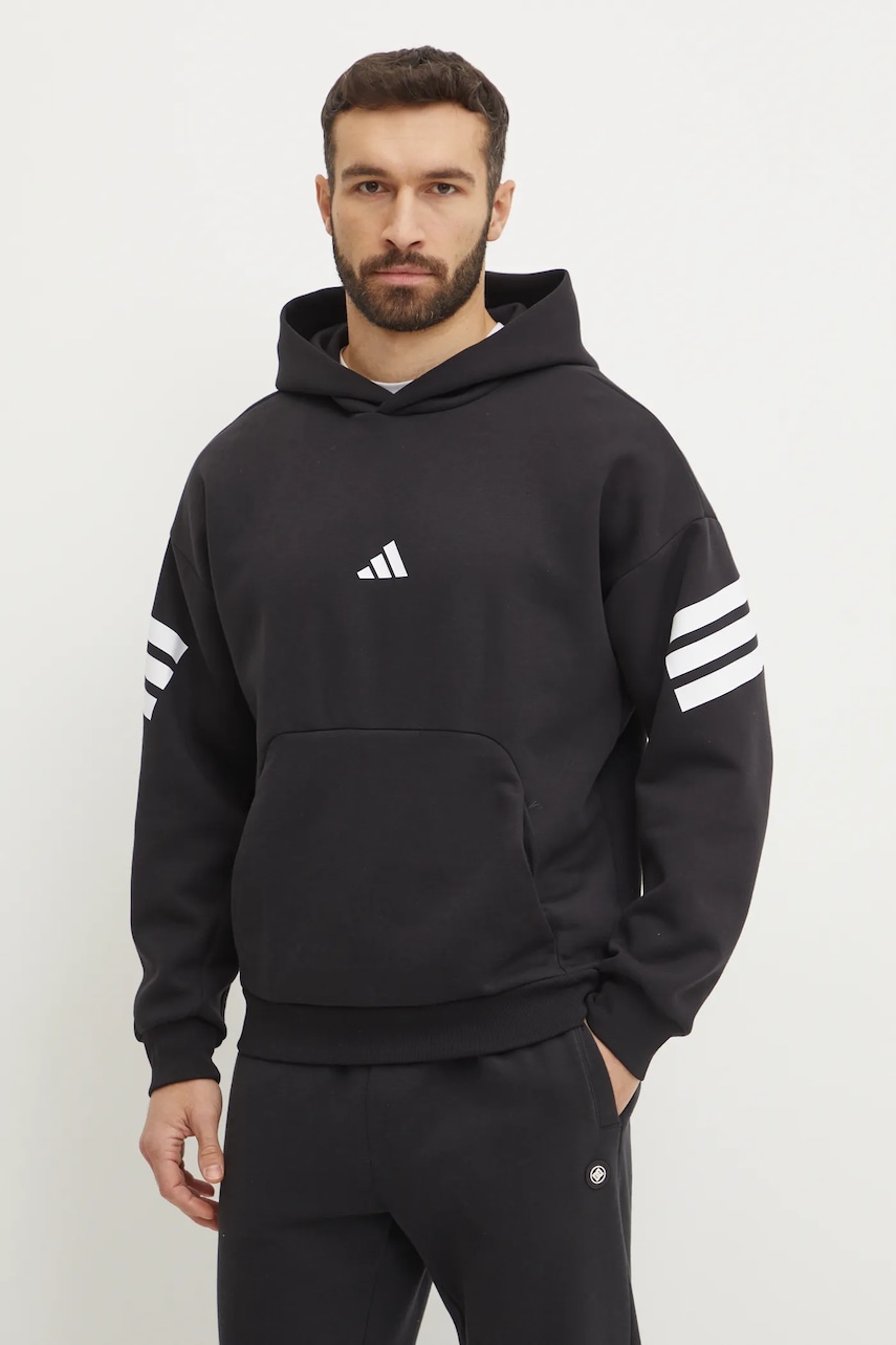 adidas bluza Future Icons barbati, culoarea negru, cu glugă, cu imprimeu, JD4838 adidas bluza Future Icons barbati, culoarea negru, cu glugă, cu imprimeu, JD4838