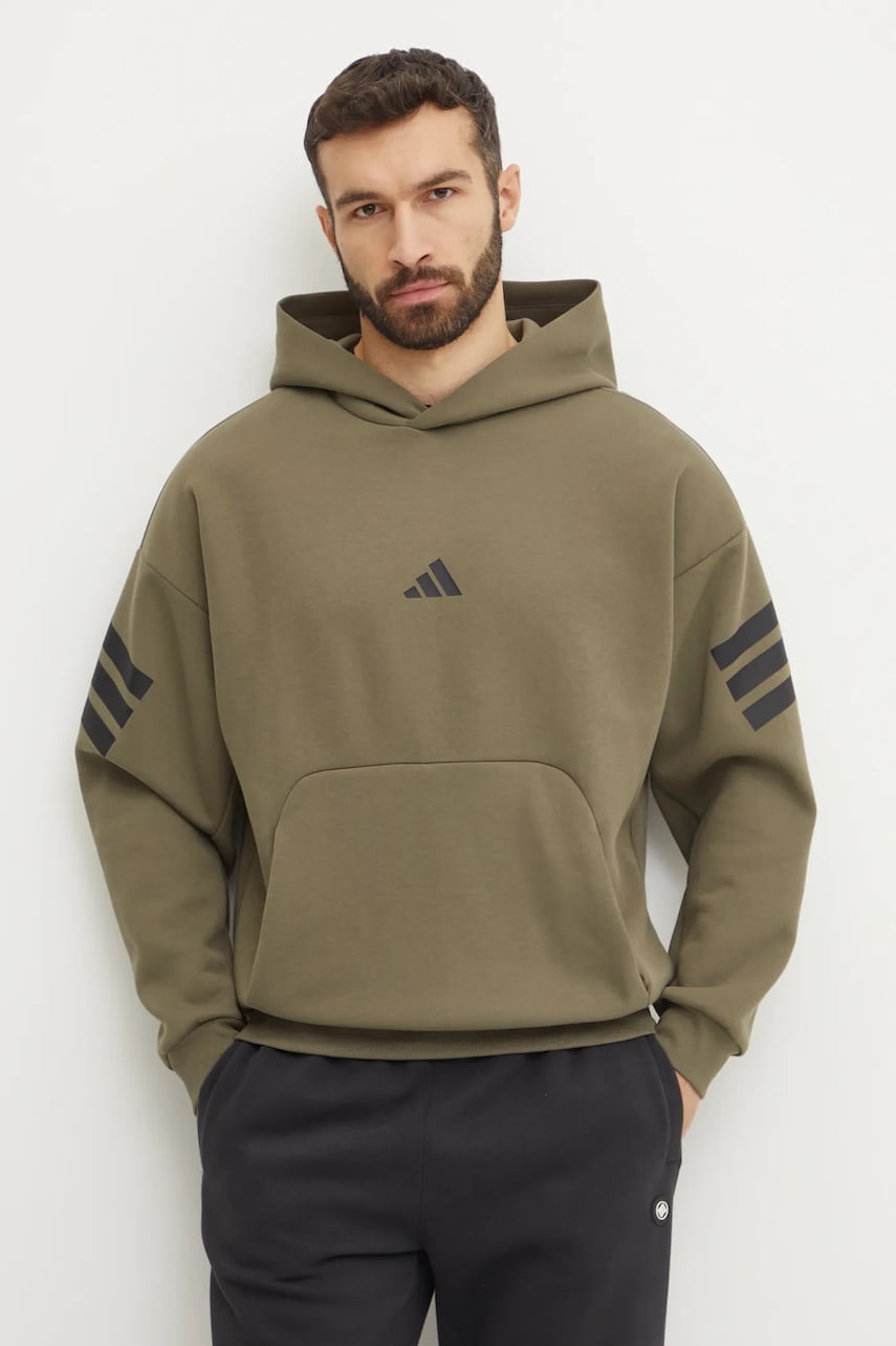 adidas bluza Future Icons barbati, culoarea verde, cu glugă, neted, JD4856 adidas bluza Future Icons barbati, culoarea verde, cu glugă, neted, JD4856