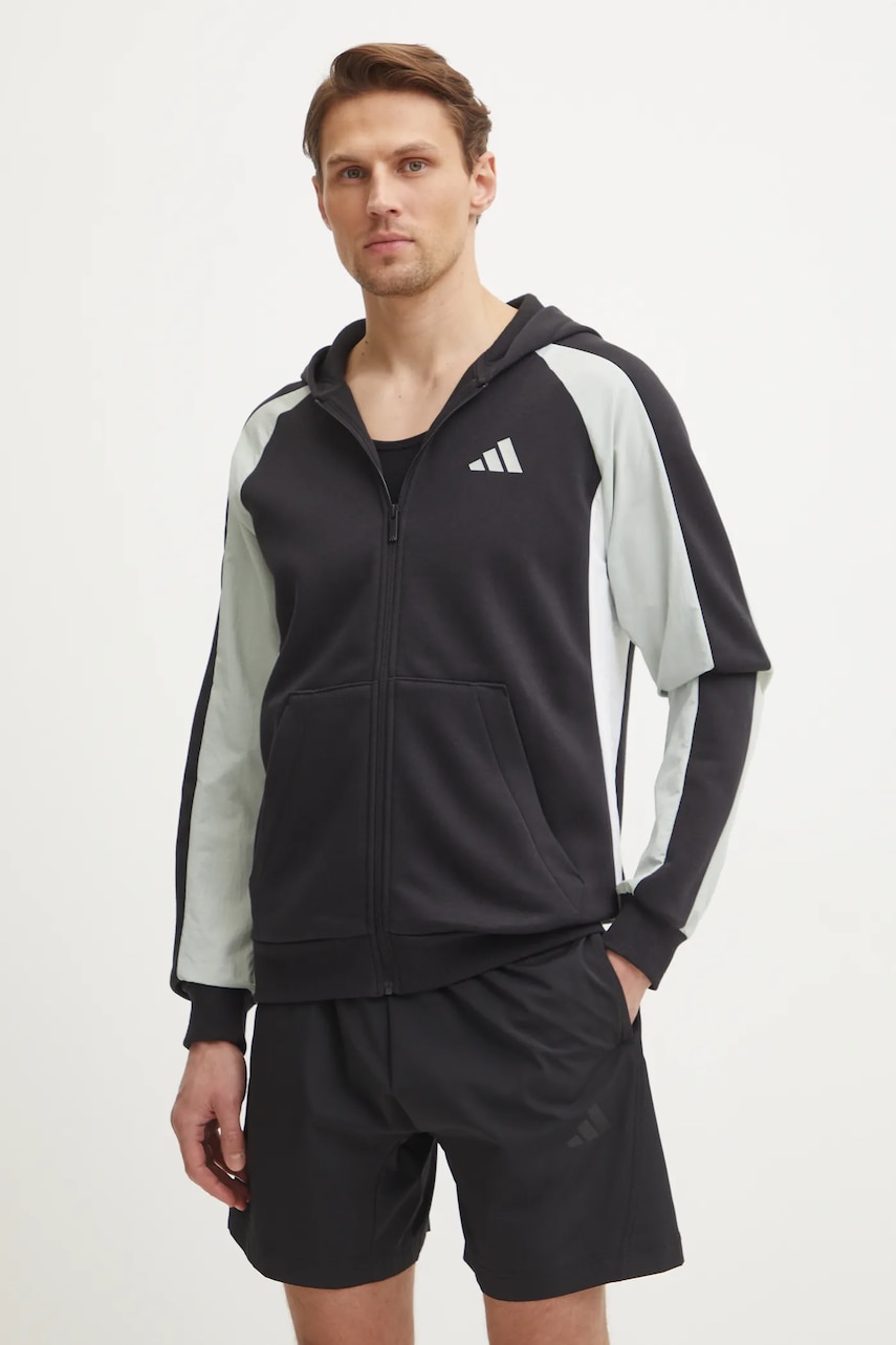 adidas bluza Essential Colorblock barbati, culoarea negru, cu glugă, modelator, JD8067 adidas bluza Essential Colorblock barbati, culoarea negru, cu glugă, modelator, JD8067