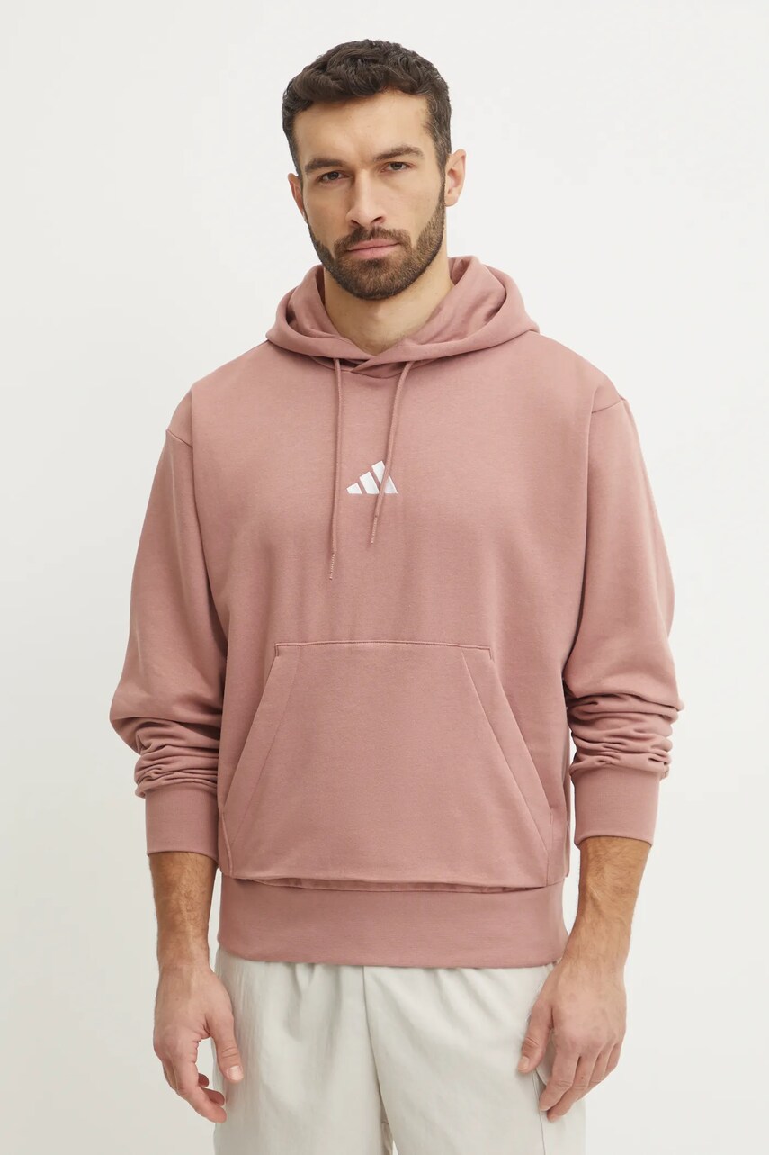 adidas bluza Feelcozy barbati, culoarea roz, cu gluga, neted, IN6069