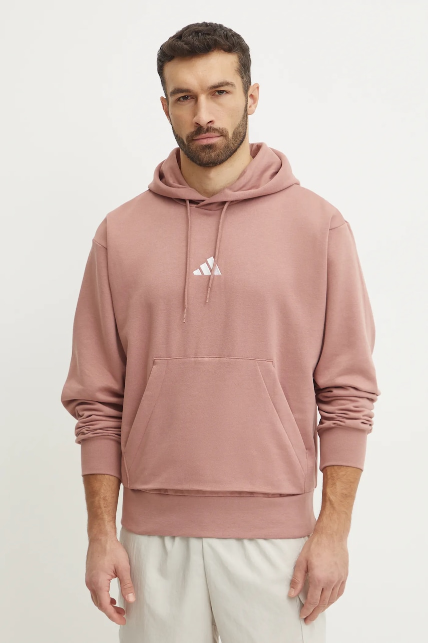 adidas bluza Feelcozy barbati, culoarea roz, cu glugă, neted, IN6069