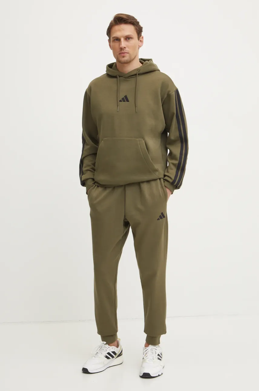 Кофта adidas Essentials мужская цвет зелёный с капюшоном с аппликацией JD1847 Кофта adidas Essentials мужская цвет зелёный с капюшоном с аппликацией JD1847