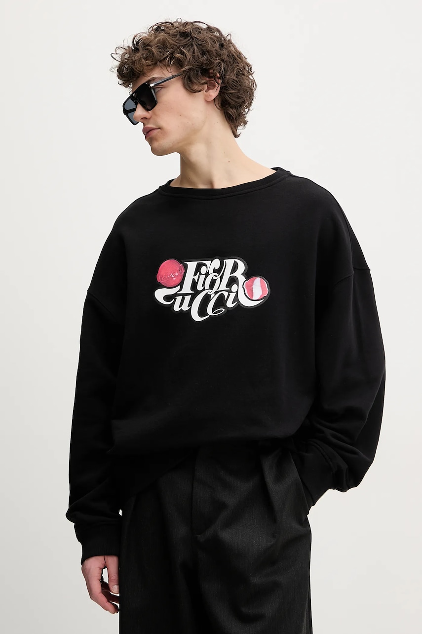 Fiorucci hanorac de bumbac Curly Lollipop Logo Relaxed Fit Sweatshirt barbati, culoarea negru, cu imprimeu, U02SPSCR188CJ05BK02 Fiorucci hanorac de bumbac Curly Lollipop Logo Relaxed Fit Sweatshirt barbati, culoarea negru, cu imprimeu, U02SPSCR188CJ05BK02