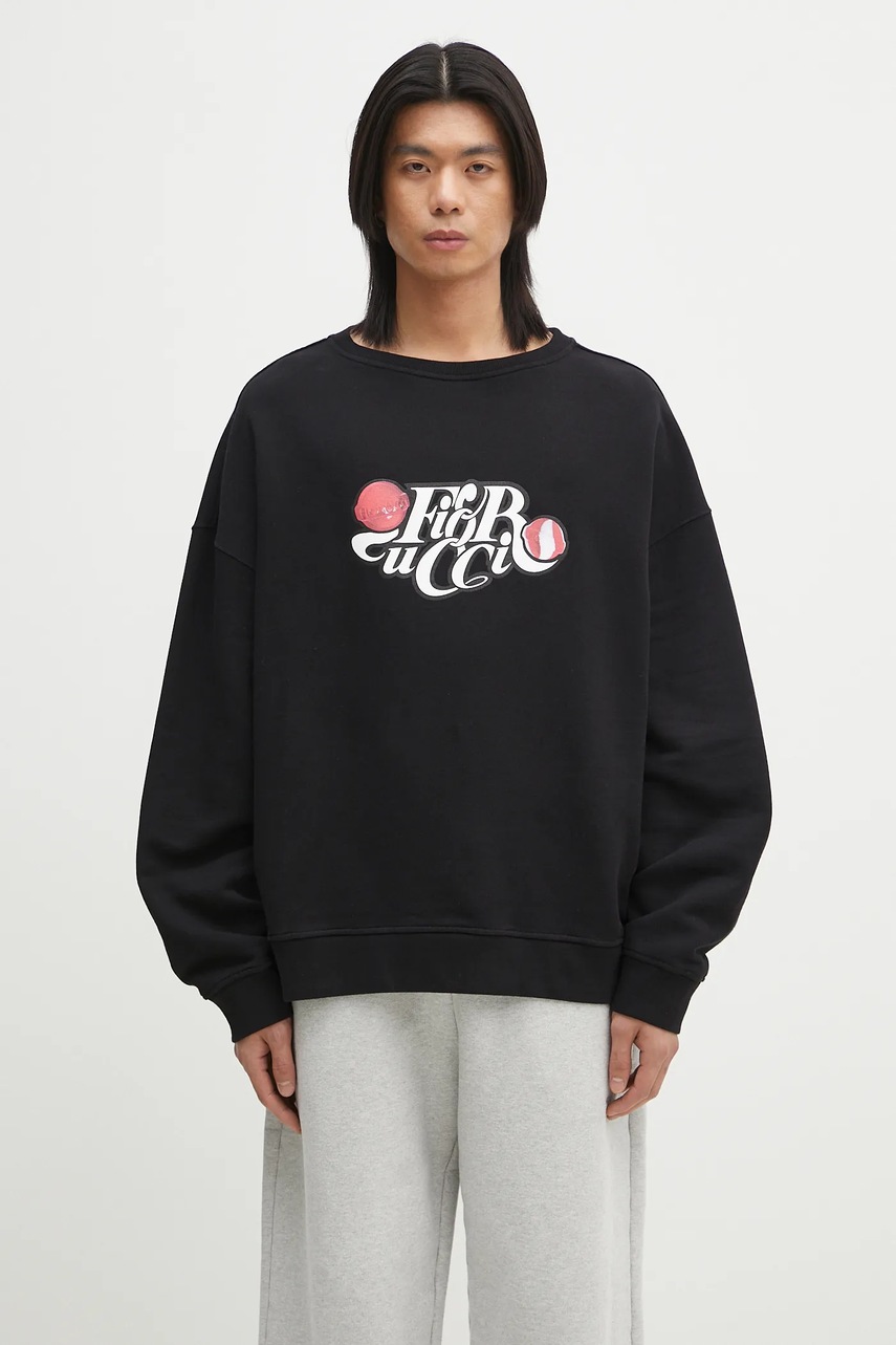 Bavlněná mikina Fiorucci Curly Lollipop Logo Relaxed Fit Sweatshirt pánská, černá barva, s potiskem, U02SPSCR188CJ05BK02