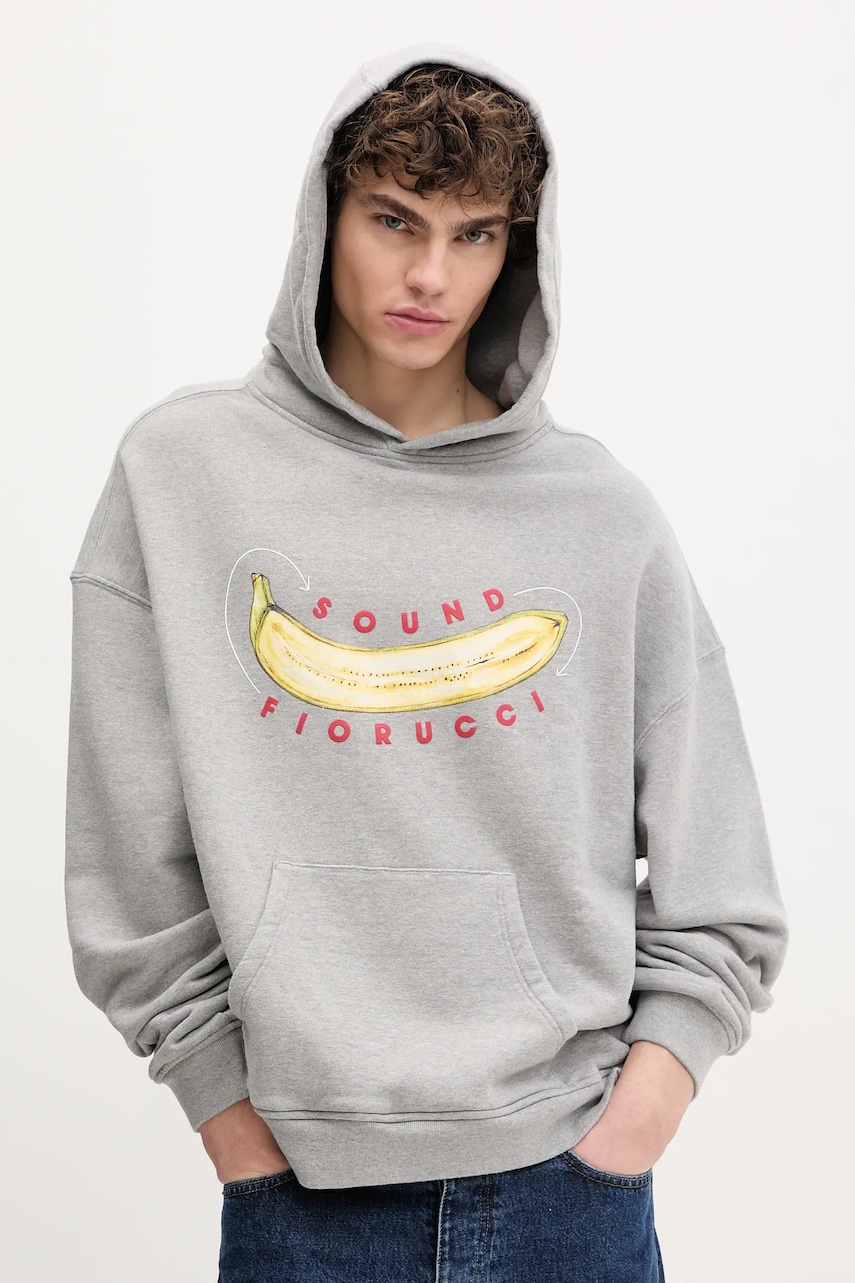 Fiorucci hanorac de bumbac Banana Sound Print Relaxed Fit Hoodie barbati, culoarea gri, cu glugă, cu imprimeu, U02SPSHO092CJ05GY01
