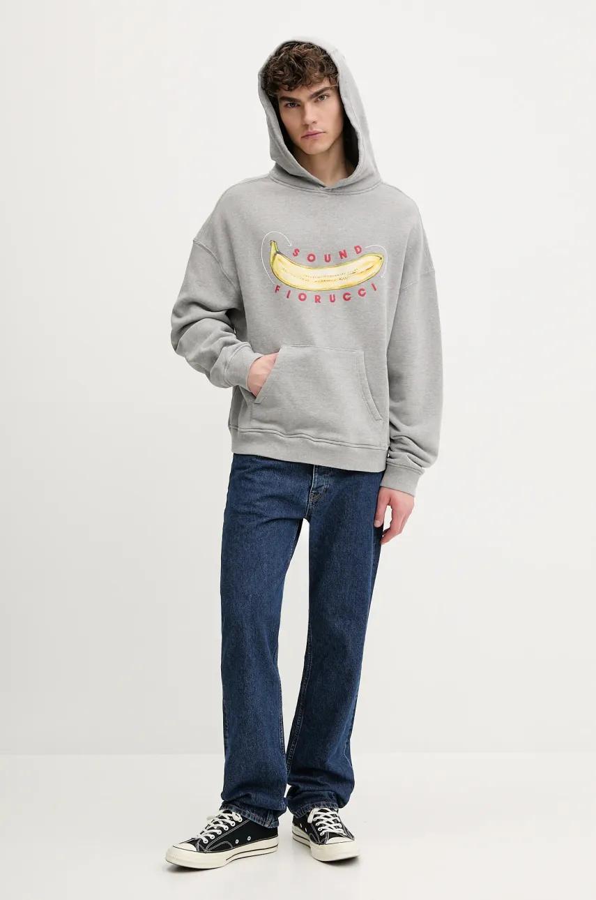 Хлопковая кофта Fiorucci Banana Sound Print Relaxed Fit Hoodie мужская цвет серый с капюшоном с принтом U02SPSHO092CJ05GY01 Хлопковая кофта Fiorucci Banana Sound Print Relaxed Fit Hoodie мужская цвет серый с капюшоном с принтом U02SPSHO092CJ05GY01