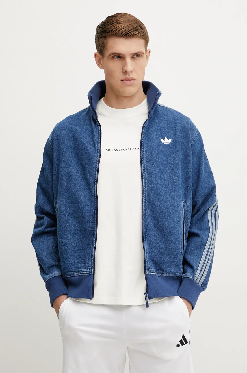 adidas Originals hanorac din denim Adicolor Denim Firebird Track Top bărbați, cu imprimeu, JC6233