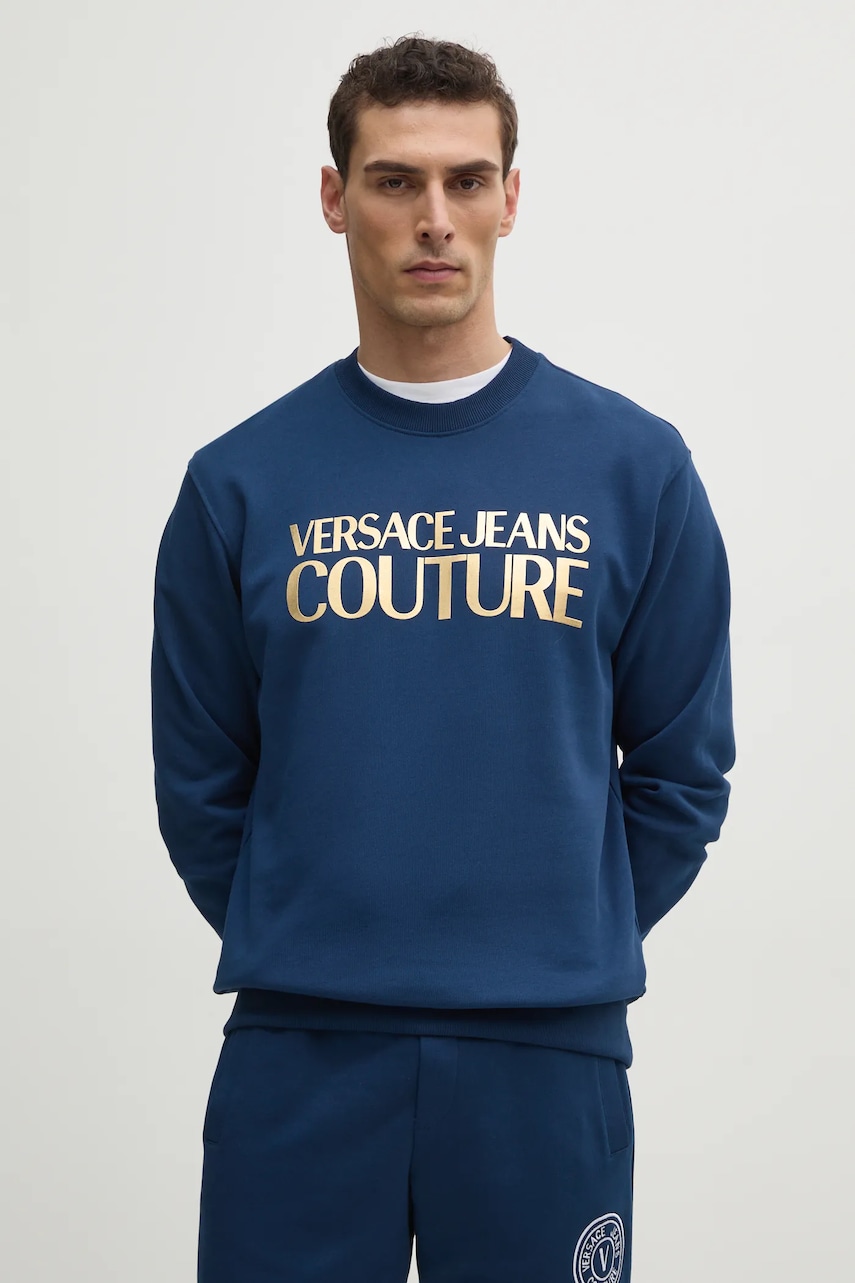 Versace Jeans Couture hanorac de bumbac barbati, culoarea albastru marin, cu imprimeu, 78GAIT05 CF01T Versace Jeans Couture hanorac de bumbac barbati, culoarea albastru marin, cu imprimeu, 78GAIT05 CF01T