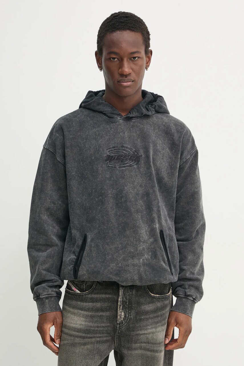 Diesel hanorac de bumbac barbati, culoarea gri, cu glugă, modelator, A16321.0BMBK