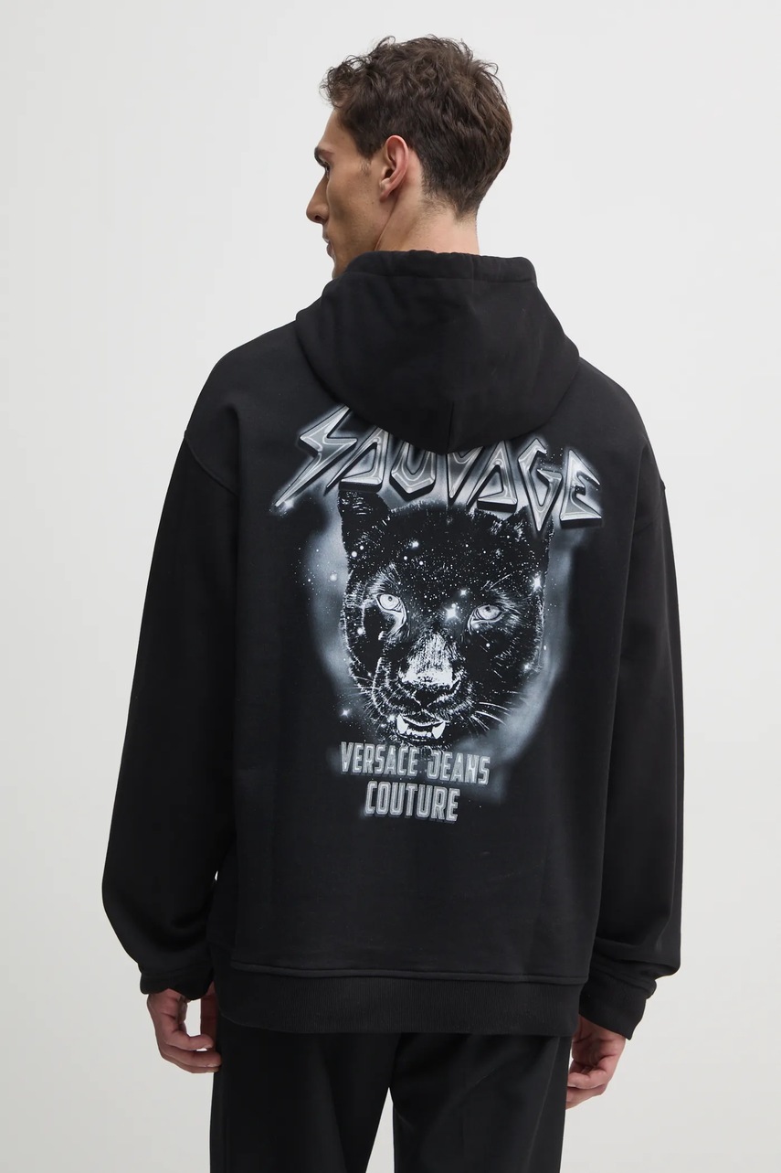 Βαμβακερή μπλούζα Versace Jeans Couture χρώμα: μαύρο, με κουκούλα, 78GAIC04 CF00C φωτογραφία