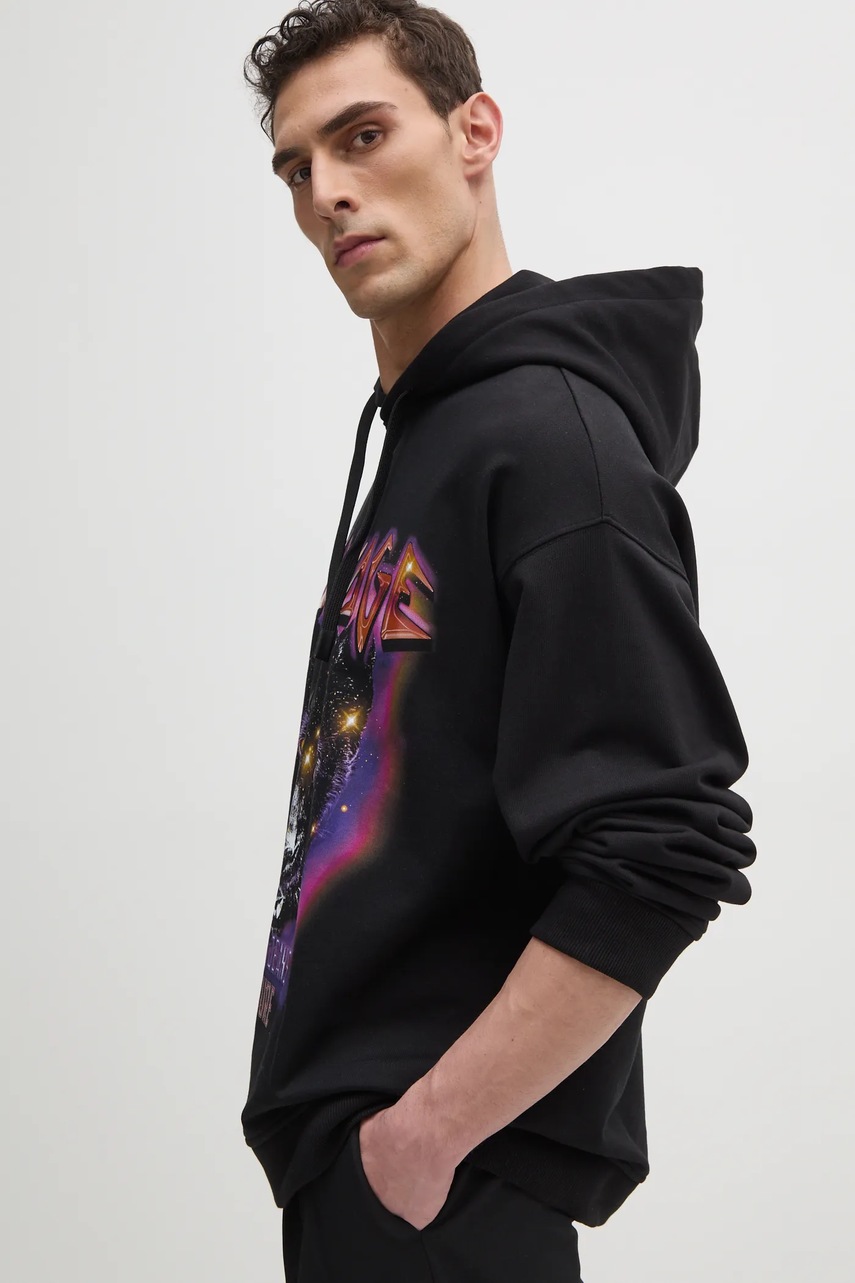 Βαμβακερή μπλούζα Versace Jeans Couture χρώμα: μαύρο, με κουκούλα, 78GAIC04 CF00C φωτογραφία