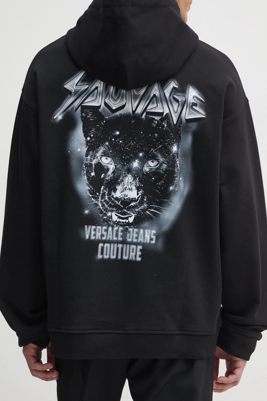 Βαμβακερή μπλούζα Versace Jeans Couture χρώμα: μαύρο, με κουκούλα, 78GAIC04 CF00C φωτογραφία