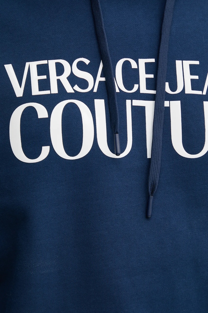 Бавовняна кофта Versace Jeans Couture чоловіча колір синій з капюшоном з аплікацією 78GAIE05 CF00E 