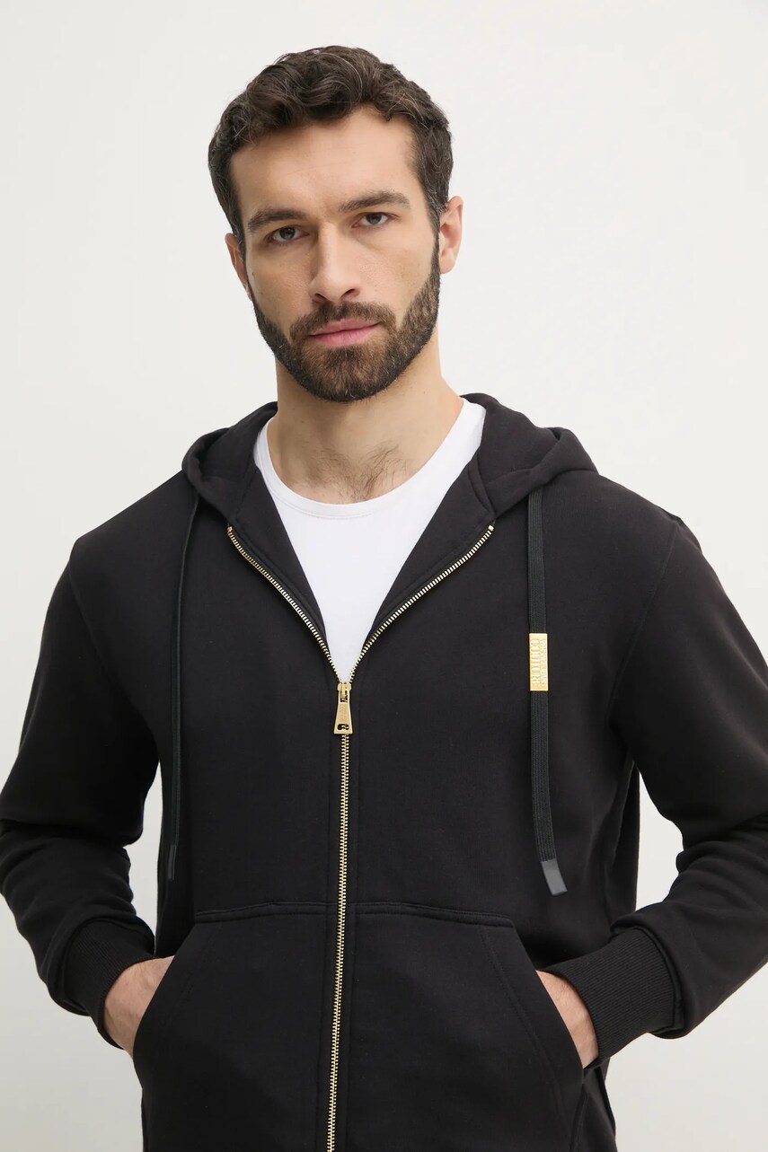Levně Bavlněná mikina Versace Jeans Couture pánská, černá barva, s kapucí, hladká, 78GAIT07 CF01T
