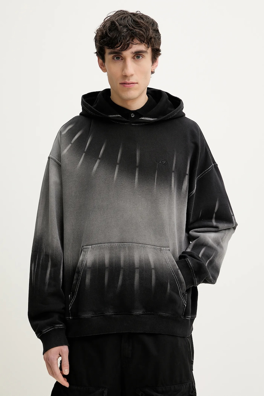 Diesel bluză S-BOXT-HOOD-R2 SWEAT-SHIRT bărbați, culoarea negru, cu glugă, cu imprimeu, A16123.0SLBP Diesel bluză S-BOXT-HOOD-R2 SWEAT-SHIRT bărbați, culoarea negru, cu glugă, cu imprimeu, A16123.0SLBP