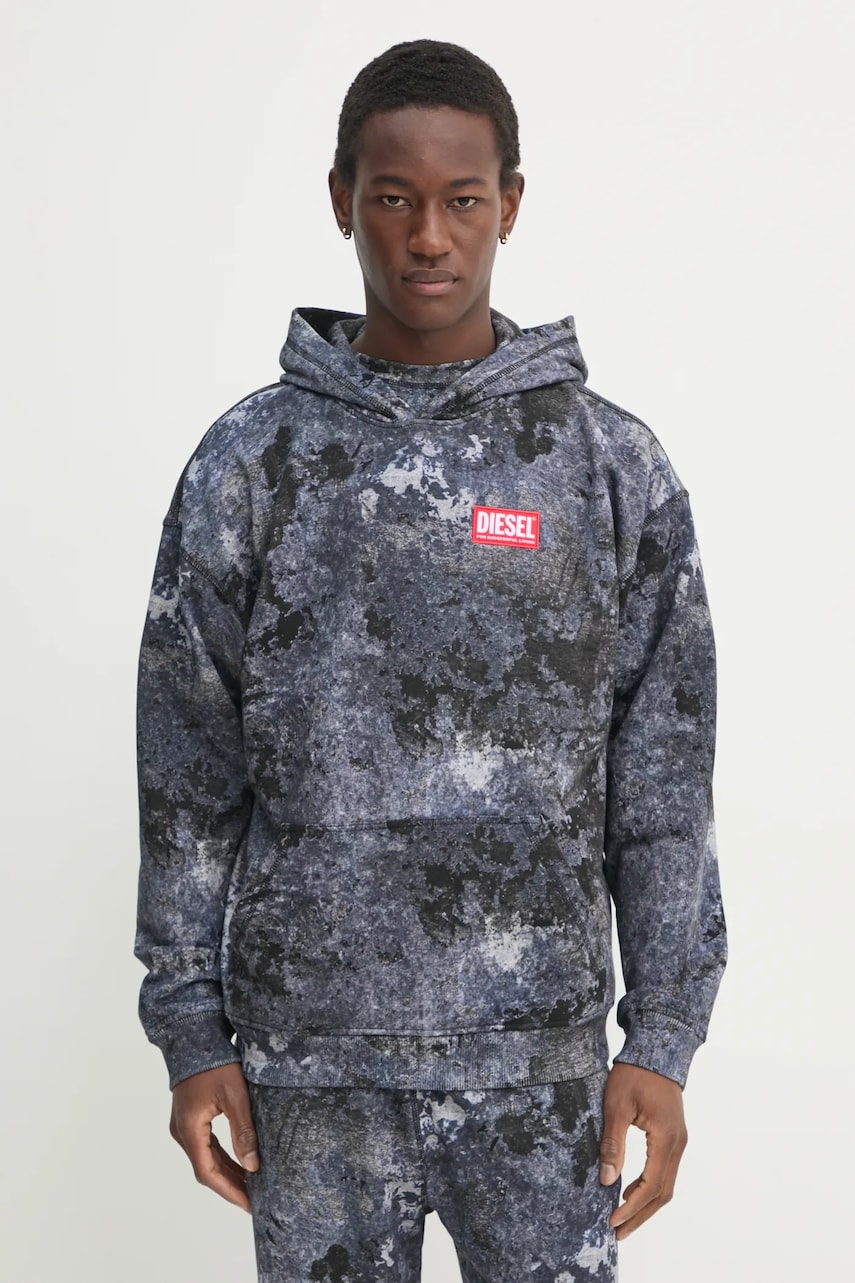 Diesel hanorac de bumbac S-BOXT-HOOD-R8 SWEAT-SHIRT barbati, culoarea gri, cu glugă, modelator, A16404.0QLAG Diesel hanorac de bumbac S-BOXT-HOOD-R8 SWEAT-SHIRT barbati, culoarea gri, cu glugă, modelator, A16404.0QLAG