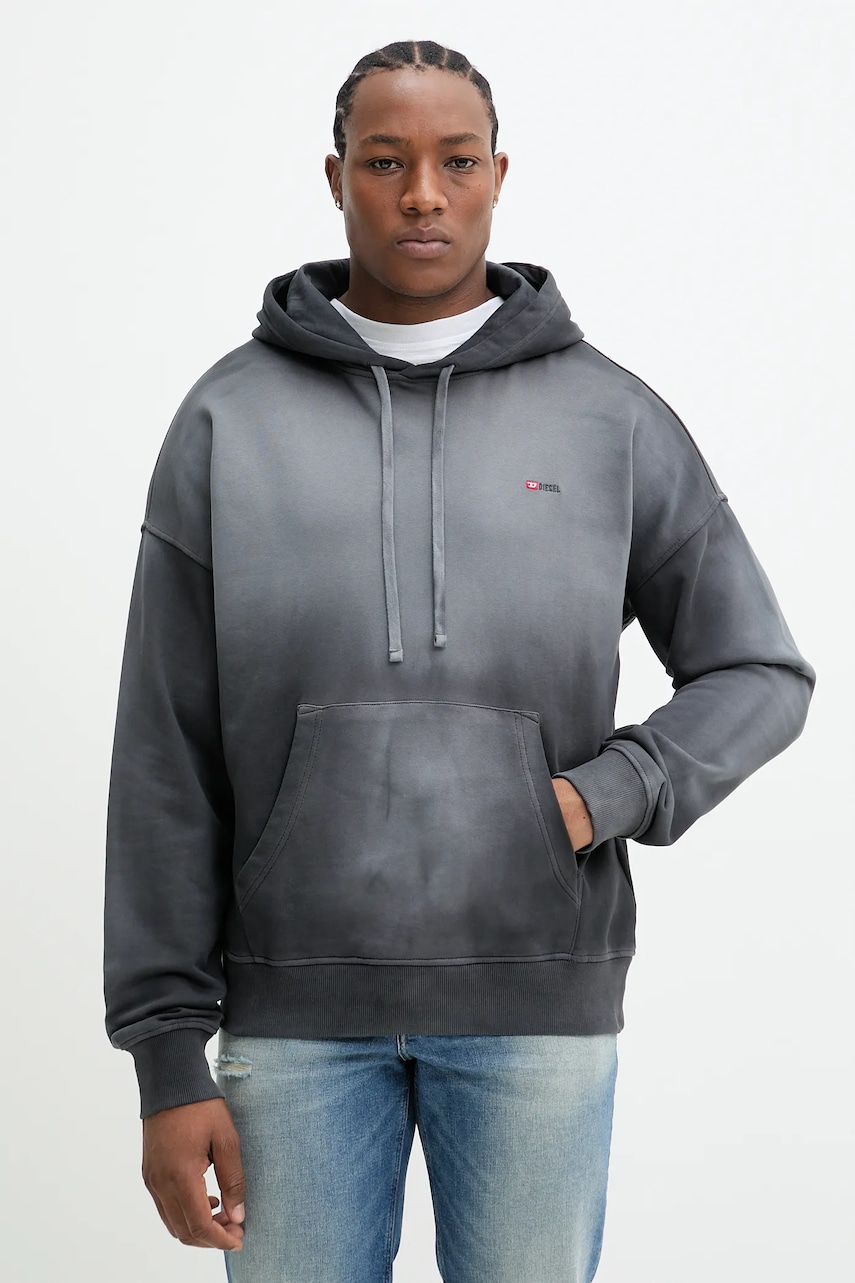 Diesel hanorac de bumbac S-ROB-HOOD-R2 SWEAT-SHIRT bărbați, culoarea gri, cu glugă, uni, A17649.0PKAM Diesel hanorac de bumbac S-ROB-HOOD-R2 SWEAT-SHIRT bărbați, culoarea gri, cu glugă, uni, A17649.0PKAM