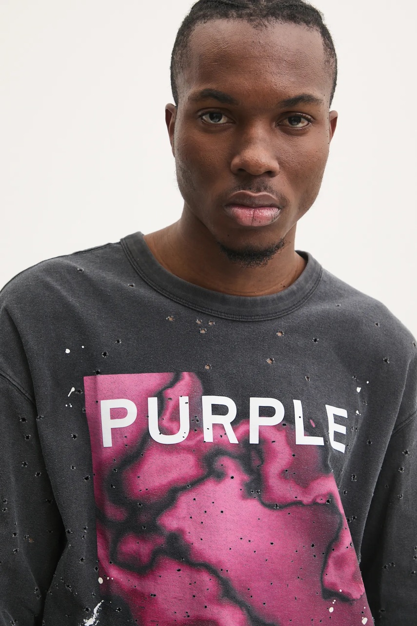 Бавовняний лонгслів PURPLE BRAND TEXTURED JERSEY LS TEE колір сірий з принтом P204-JBFP125 