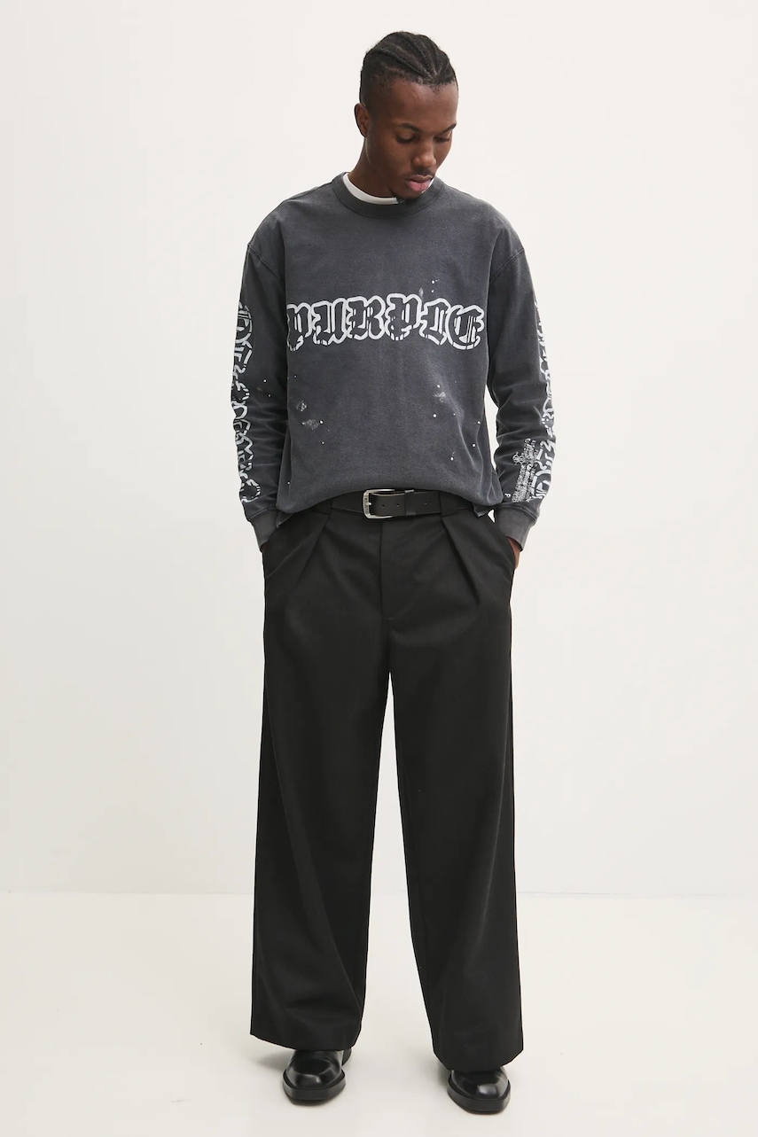 Хлопковый лонгслив PURPLE BRAND TEXTURED JERSEY LS TEE цвет серый с принтом P204-JWGW125 Хлопковый лонгслив PURPLE BRAND TEXTURED JERSEY LS TEE цвет серый с принтом P204-JWGW125