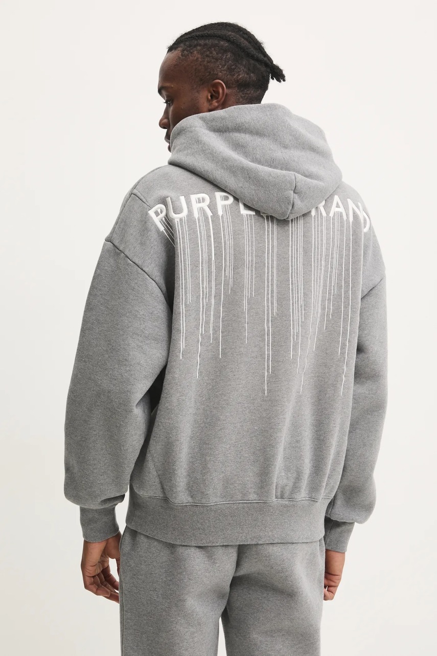 Βαμβακερή μπλούζα PURPLE BRAND HWT FLEECE PO HOODY χρώμα: γκρι, με κουκούλα, P401-HMHT125 φωτογραφία