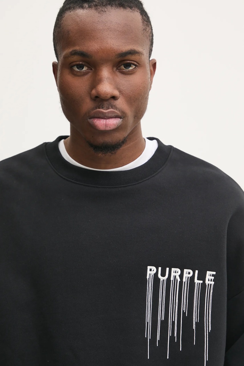 Βαμβακερή μπλούζα PURPLE BRAND HWT FLEECE CREWNECK χρώμα: μαύρο, P402-HBWD125 φωτογραφία