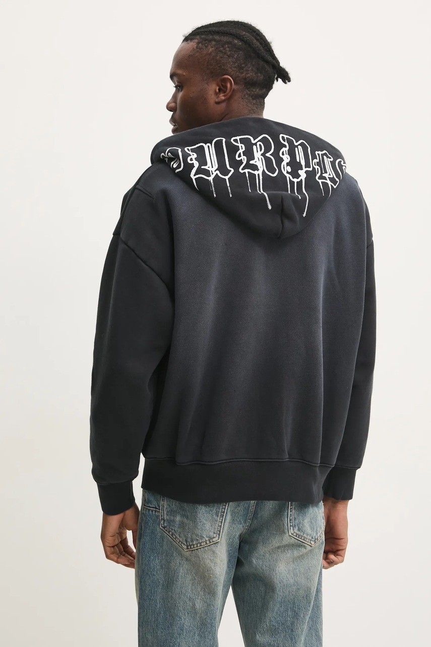 PURPLE BRAND pamut melegítőfelső HWT FLEECE ZIP FRONT HOODY szürke, férfi, nyomott mintás, kapucnis, P460-HBGW125 termék 2. képe