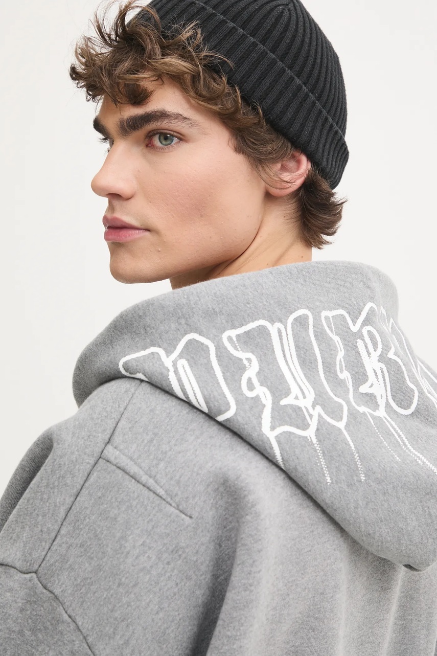 Βαμβακερή μπλούζα PURPLE BRAND HWT FLEECE ZIP FRONT HOODY χρώμα: γκρι, με κουκούλα, P460-HHGG125 φωτογραφία