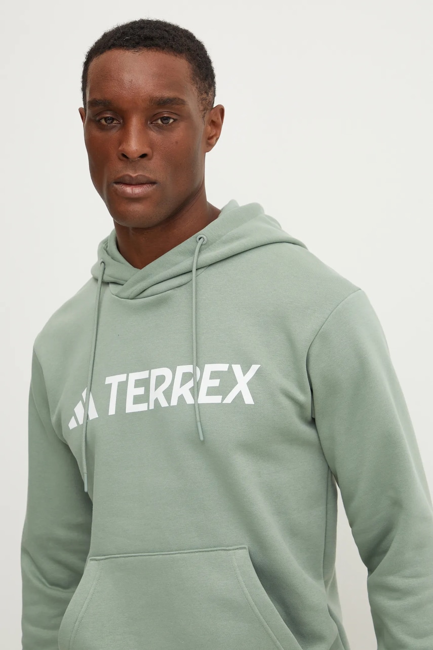 adidas TERREX bluză trening culoarea verde, cu glugă, cu imprimeu, JH3275 adidas TERREX bluză trening culoarea verde, cu glugă, cu imprimeu, JH3275