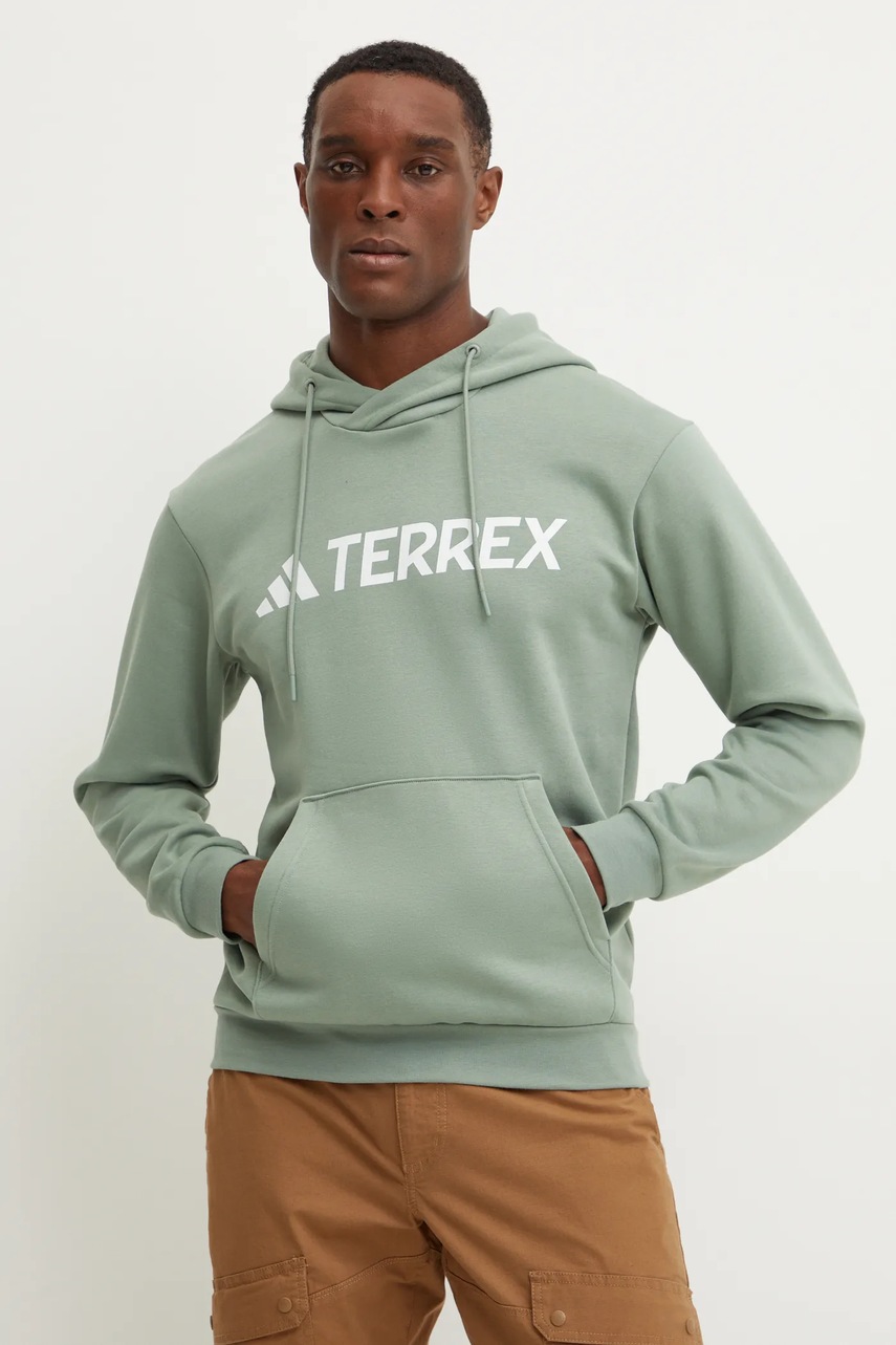 Μπλούζα adidas TERREX χρώμα: πράσινο, με κουκούλα, JH3275 φωτογραφία