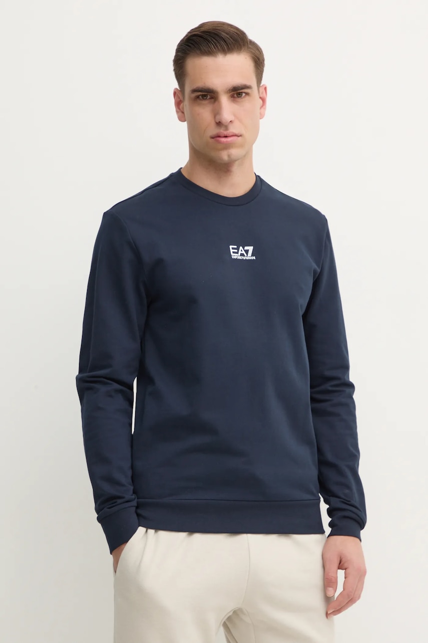 EA7 Emporio Armani hanorac de bumbac barbati, culoarea albastru marin, neted, PJVRZ.8NPM30