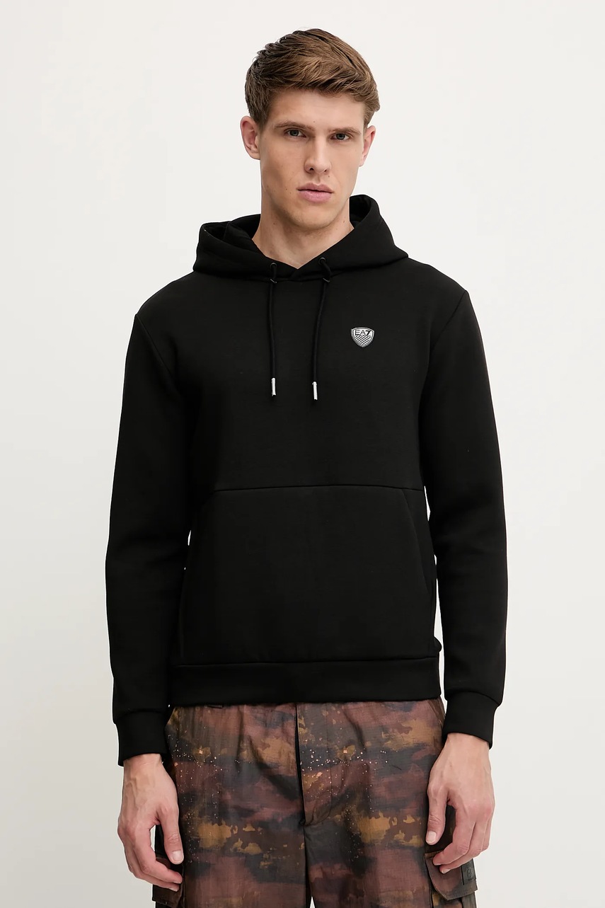 EA7 Emporio Armani bluză culoarea negru, cu glugă, neted, PJ4EZ.8NPM21