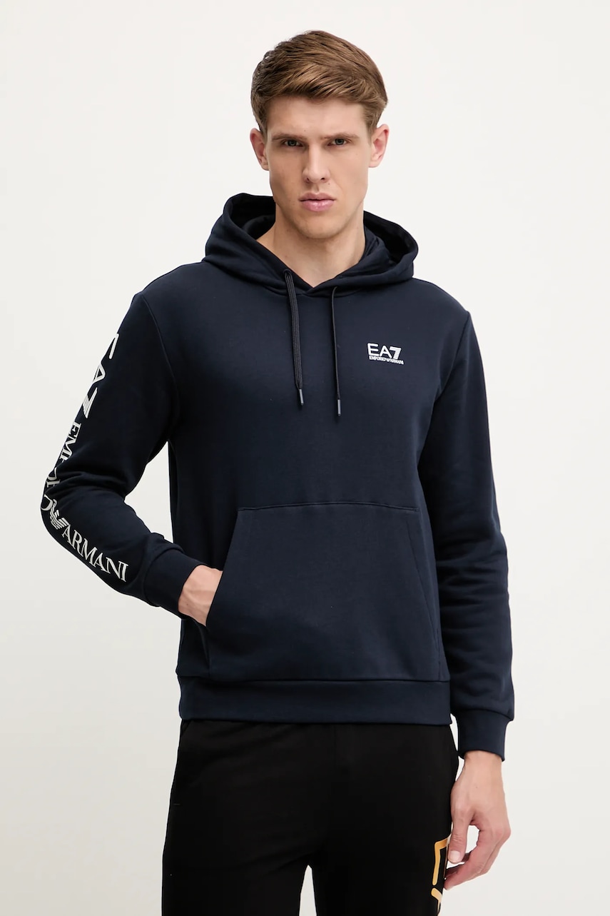 Levně Mikina EA7 Emporio Armani pánská, tmavomodrá barva, s kapucí, hladká, AF10377.7M000570