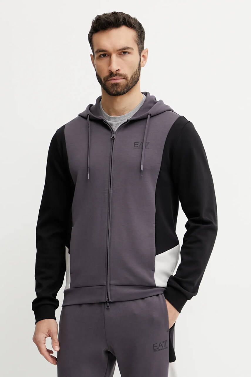 EA7 Emporio Armani bluza barbati, culoarea gri, cu gluga, cu imprimeu, AF12660.7M000279