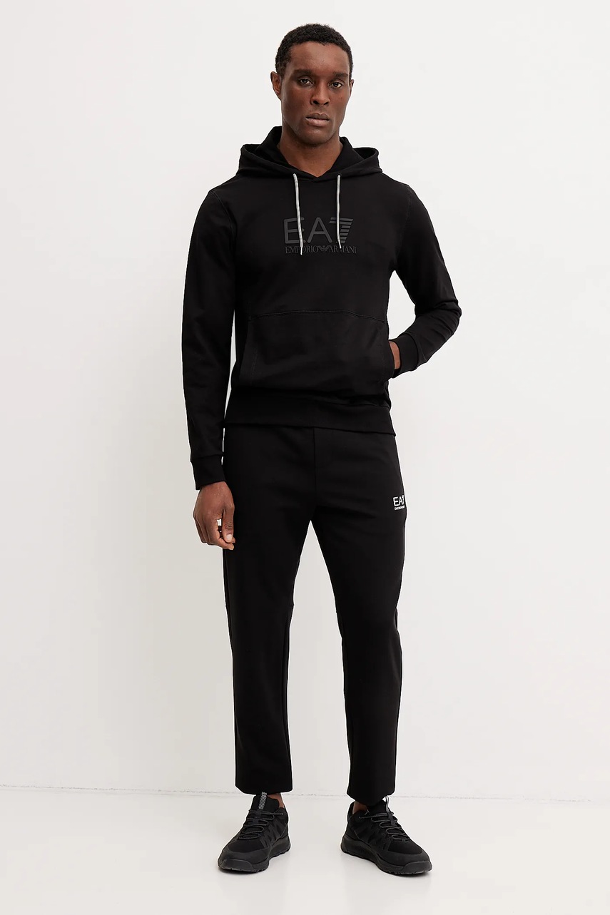 Кофта EA7 Emporio Armani чоловіча колір чорний з капюшоном з принтом AF13512.7M000230 