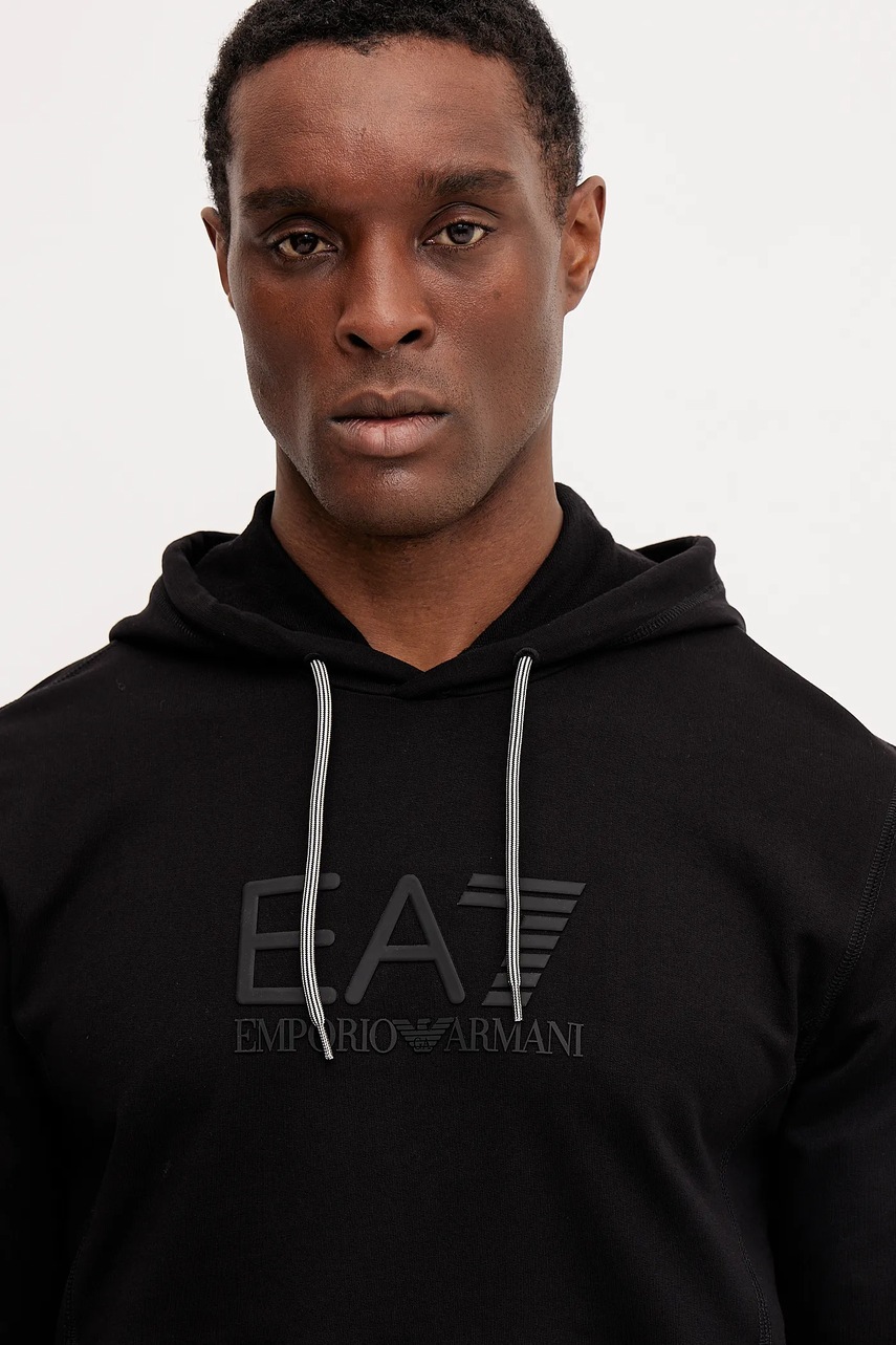 Кофта EA7 Emporio Armani чоловіча колір чорний з капюшоном з принтом AF13512.7M000230 