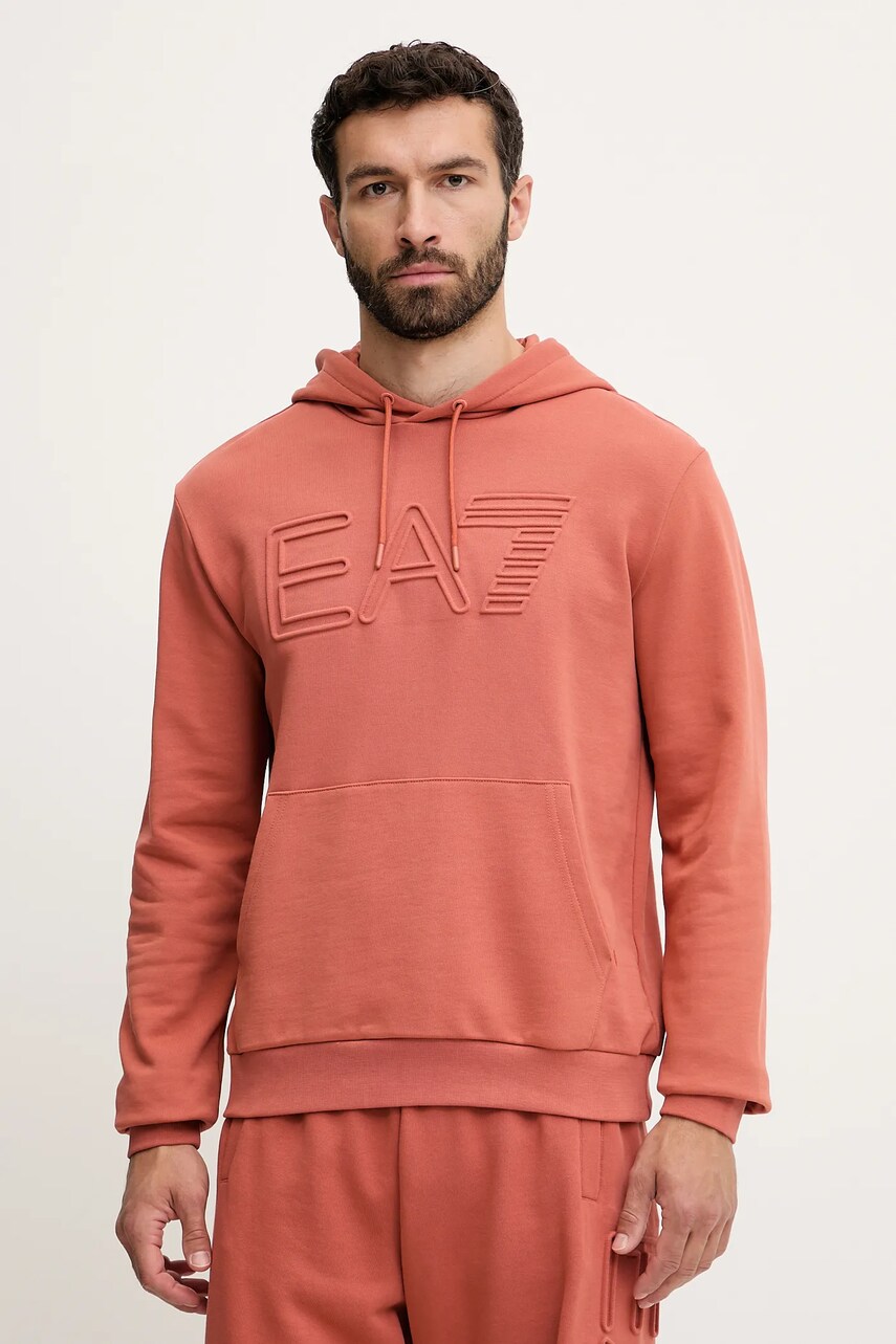 EA7 Emporio Armani bluza culoarea portocaliu, cu gluga, neted, AF10432.7M000152