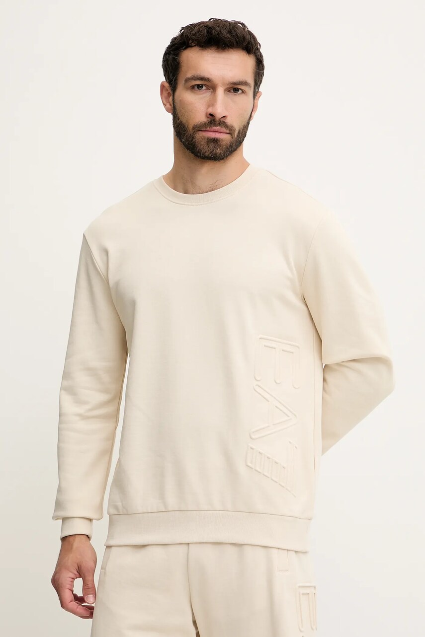 Levně Mikina EA7 Emporio Armani pánská, béžová barva, hladká, AF10432.7M000151