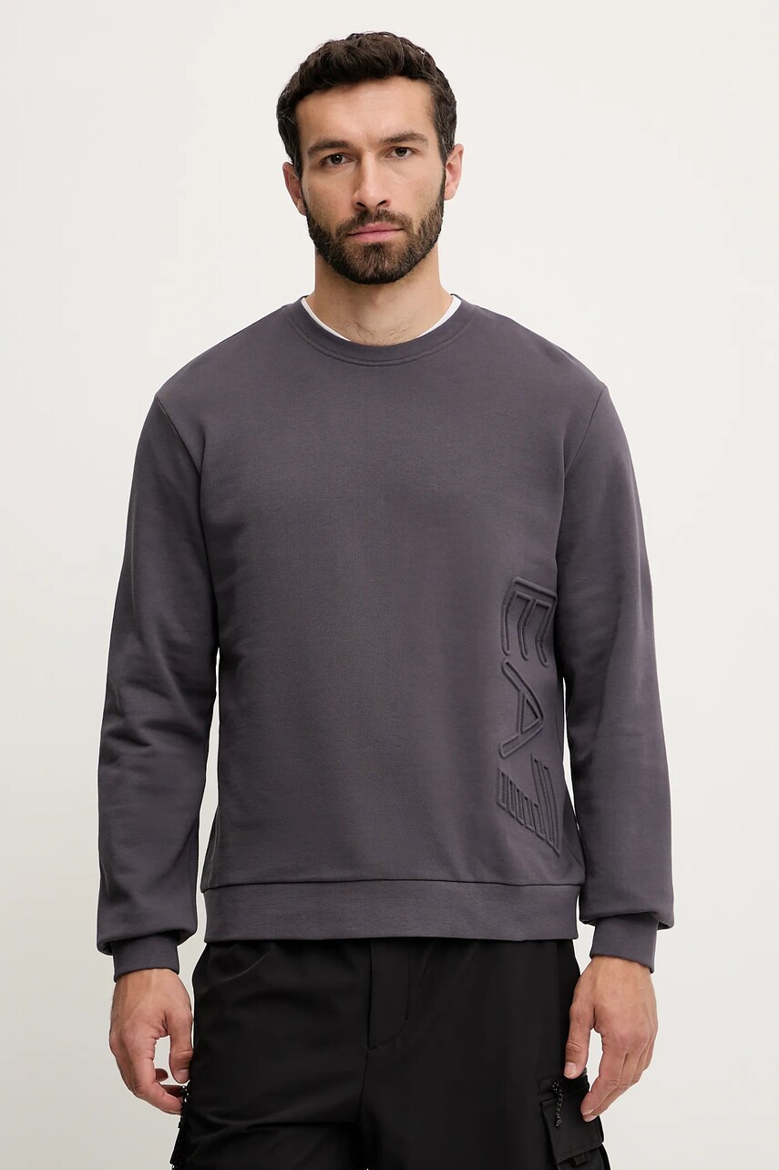 Levně Mikina EA7 Emporio Armani pánská, šedá barva, hladká, AF10432.7M000151