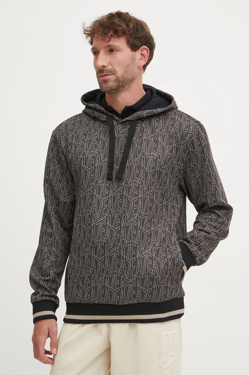 Levně Mikina EA7 Emporio Armani pánská, šedá barva, s kapucí, vzorovaná, AF13961.7M000100