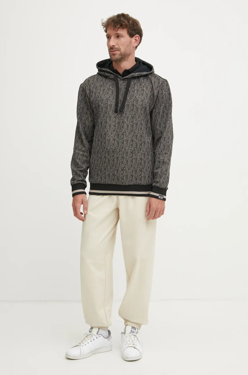 Кофта EA7 Emporio Armani мужская цвет серый с капюшоном узор AF13961.7M000100 Кофта EA7 Emporio Armani мужская цвет серый с капюшоном узор AF13961.7M000100