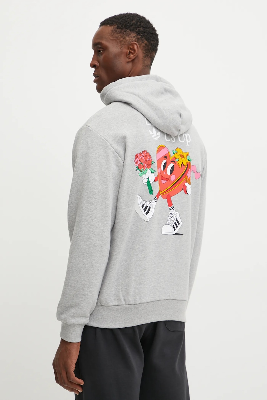 adidas Originals hanorac de bumbac MBN HOODIE barbati, culoarea gri, cu glugă, cu imprimeu, JP0979 adidas Originals hanorac de bumbac MBN HOODIE barbati, culoarea gri, cu glugă, cu imprimeu, JP0979