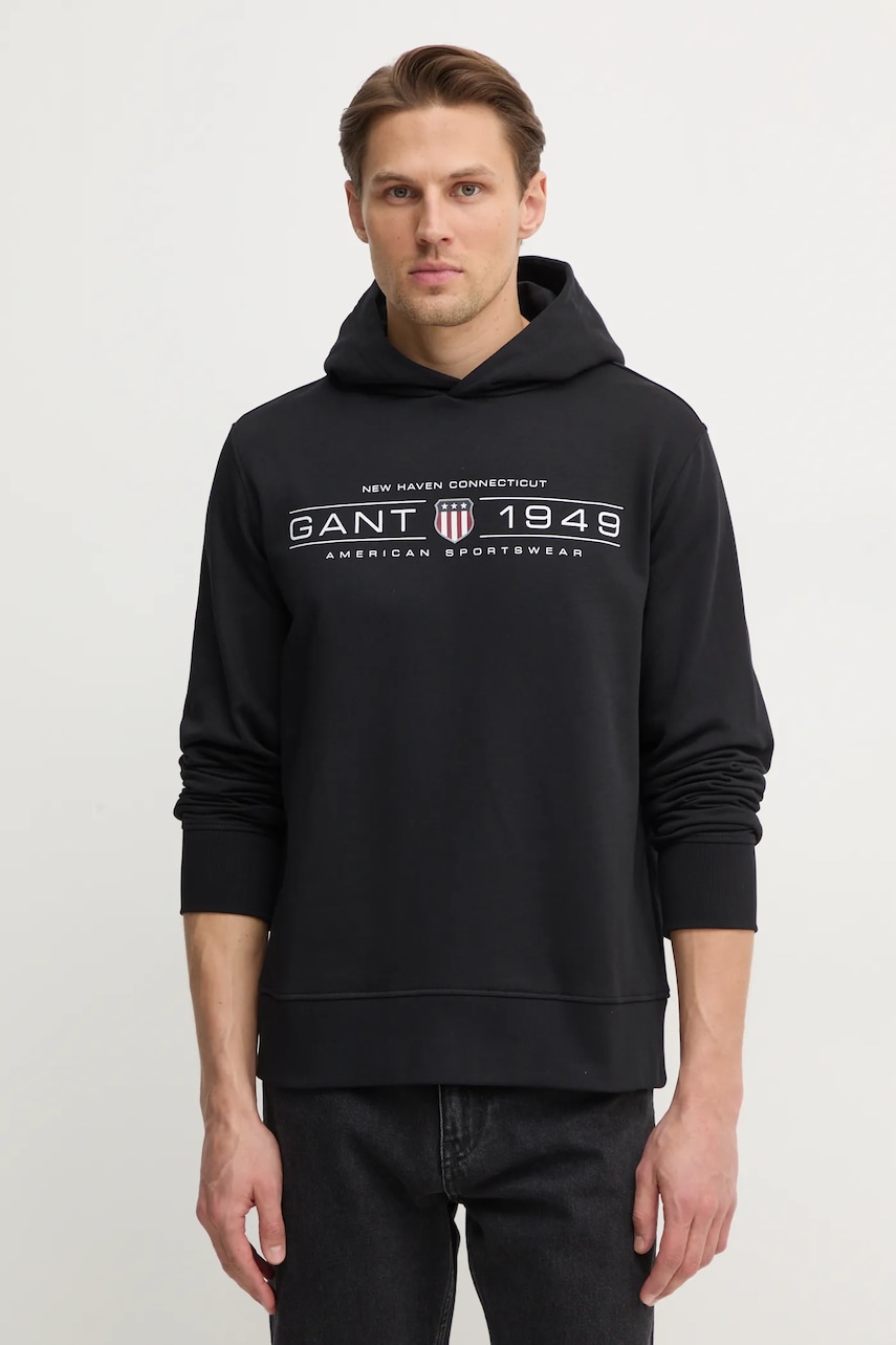 Gant bluză bărbați, culoarea negru, cu glugă, cu imprimeu, 2044014